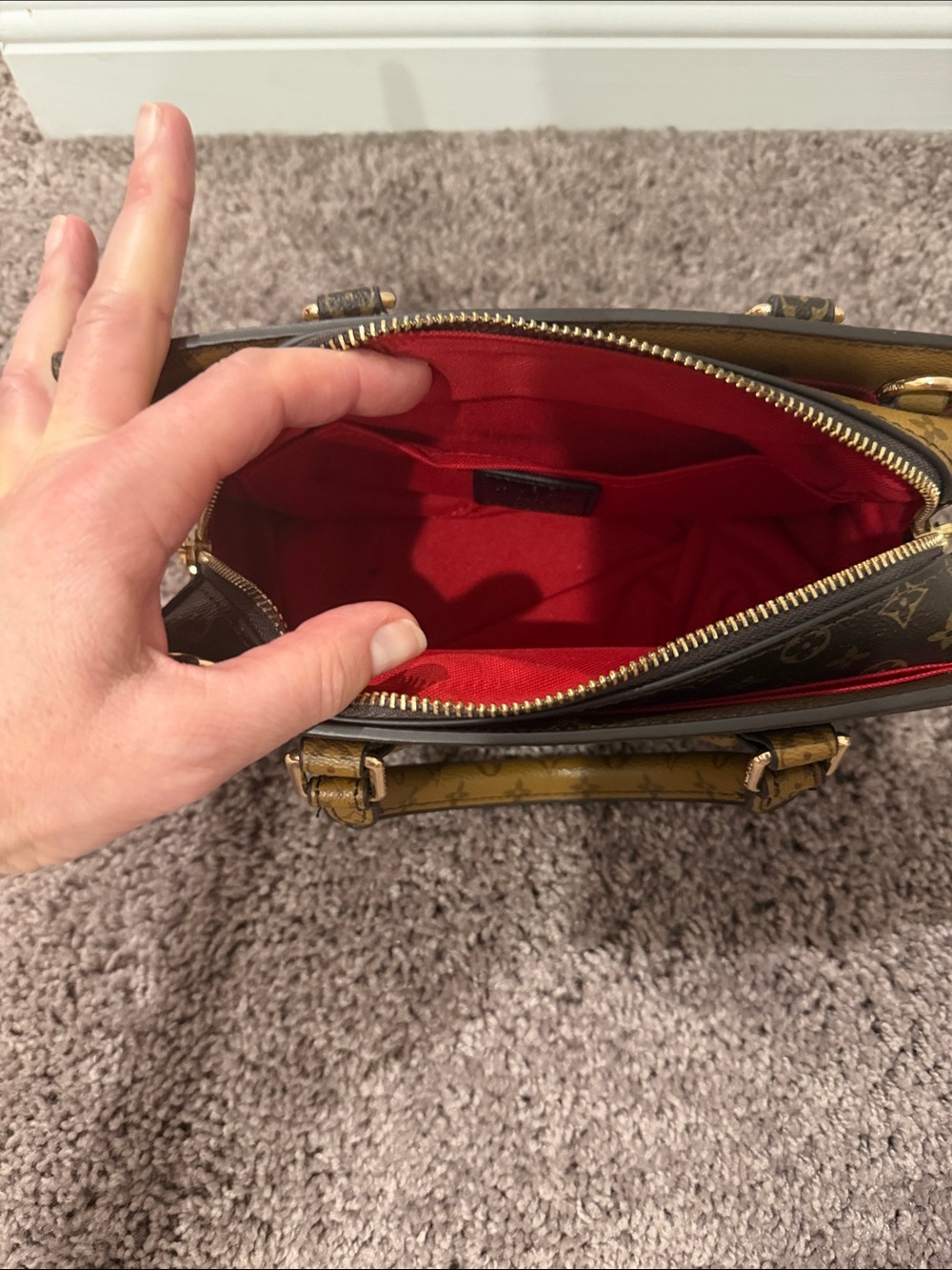 LV Monogram Mini Top-Handle Bag with Coin Pouch in Brown and Tan - Picture 4 of 5